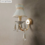 Kids Fabric Cone Wall Mount Light - Pink/Blue Lamp With Crystal Orbit Decor