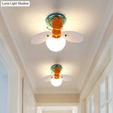Childrens Firefly White Glass Flush Mount Light With 1 Orange Bulb - Ideal For Corridors
