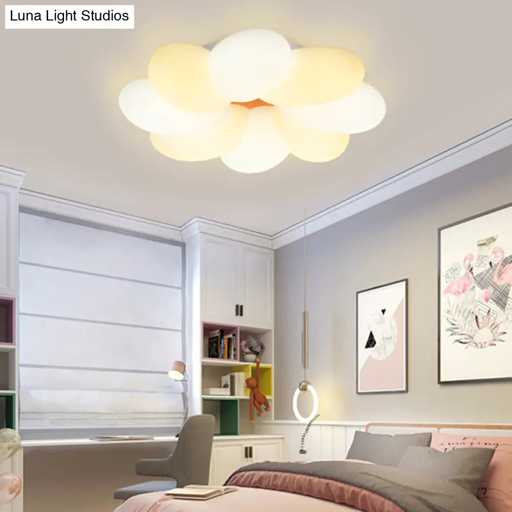 Kids Flower Flush Mount Lighting - 1 Light Plastic Ceiling Fixture For Girls Bedroom