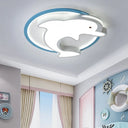 Kids Led Blue Dolphin Ceiling Light Fixture With Warm/White Acrylic Shade Flush Mount 18’/23.5’