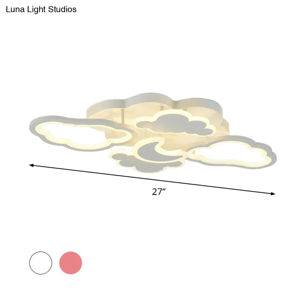 Kid’s Led Ceiling Light: Moonlit Starry Sky Semi Flush Mount For Bedroom - Pink/White