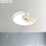 Kids Led Ceiling Light: White/Yellow Crescent & Star Flush Mount Lamp With Acrylic Shade White