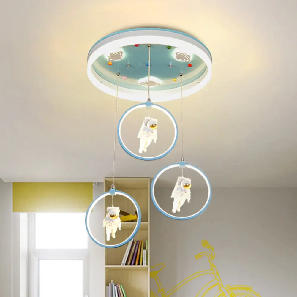 Kids Led Ceiling Light With Princess/Astronaut Theme - Pink/Blue Flush Mount Circle Lamp Blue