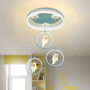 Kids Led Ceiling Light With Princess/Astronaut Theme - Pink/Blue Flush Mount Circle Lamp Blue