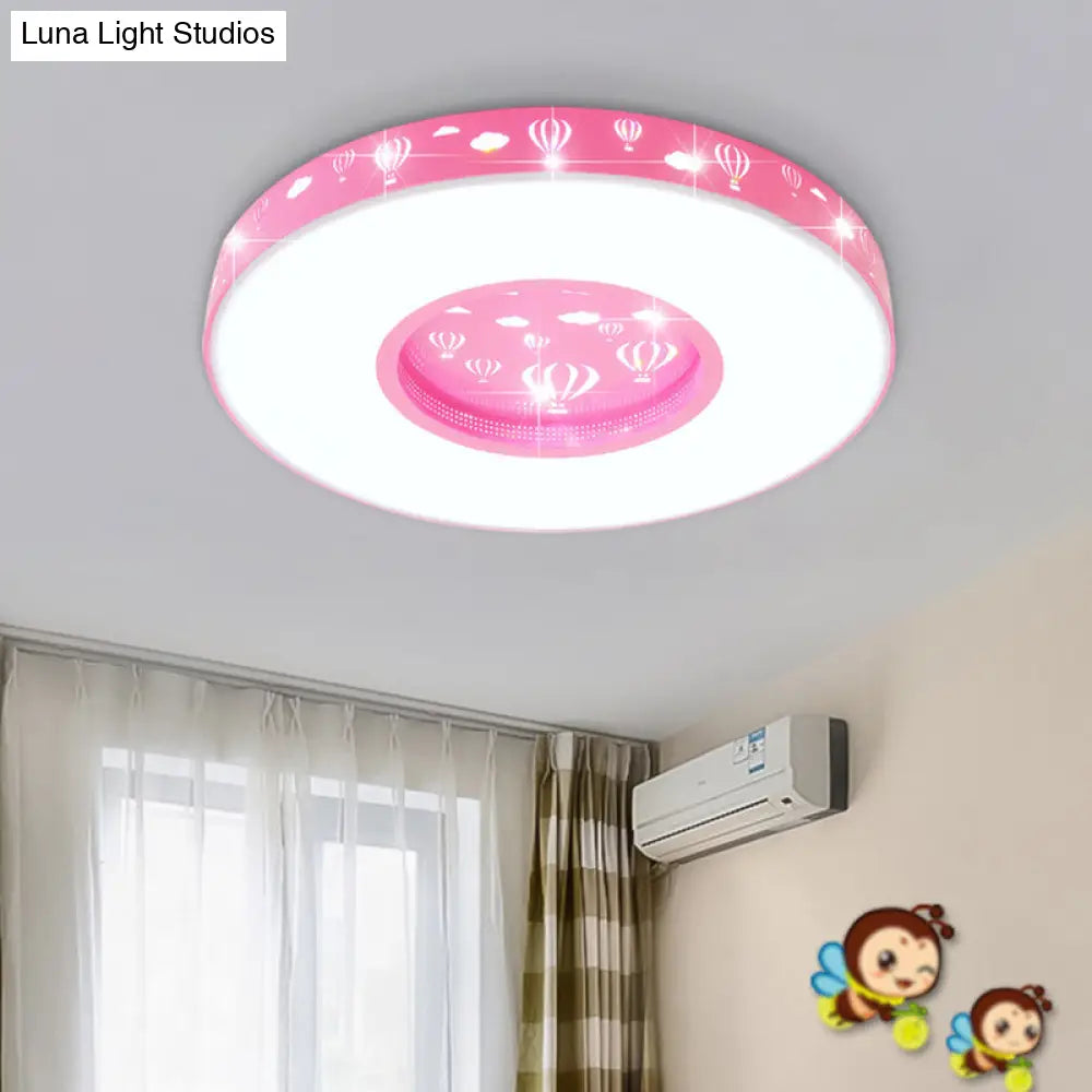Kids Led Circular Flushmount Light With Hot Air Balloon Design - Pink/Blue Finish