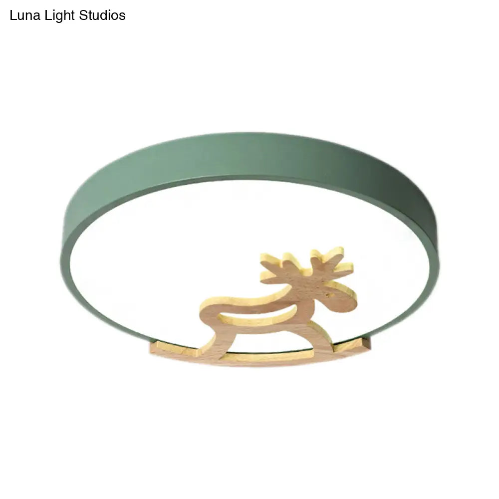 Kid’s Led Deer Flush Mount Ceiling Light In Gray/White With Acrylic And Wood Accents
