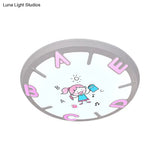 Kids Led Flush Ceiling Light With Letter Pattern In Blue/Pink - Round Shade Plastic Pendant Ideal