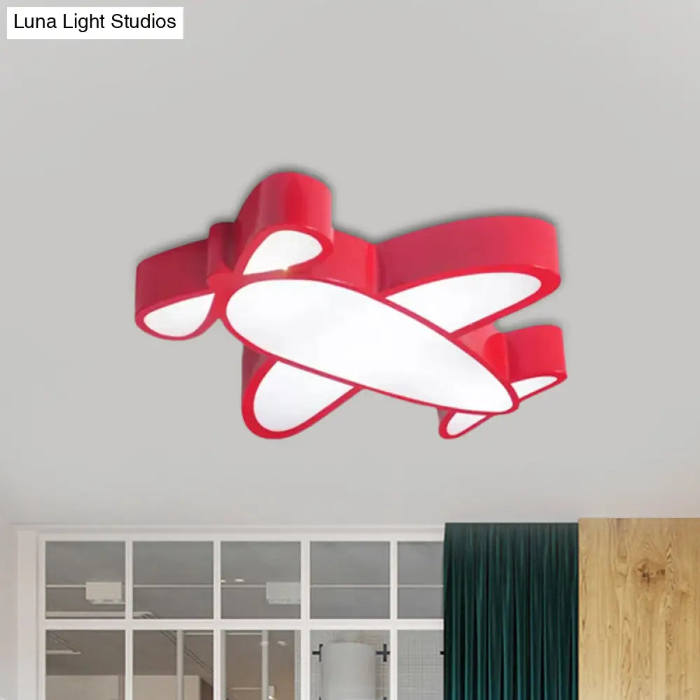 Kids Led Flush Light Fixture With Battle-Plane Design - Acrylic Shade In Red/Yellow/Blue Warm/White