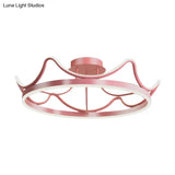Kids Led Flush Mount Ceiling Lamp With Pink/Gold Metal Crown - Close To Lighting
