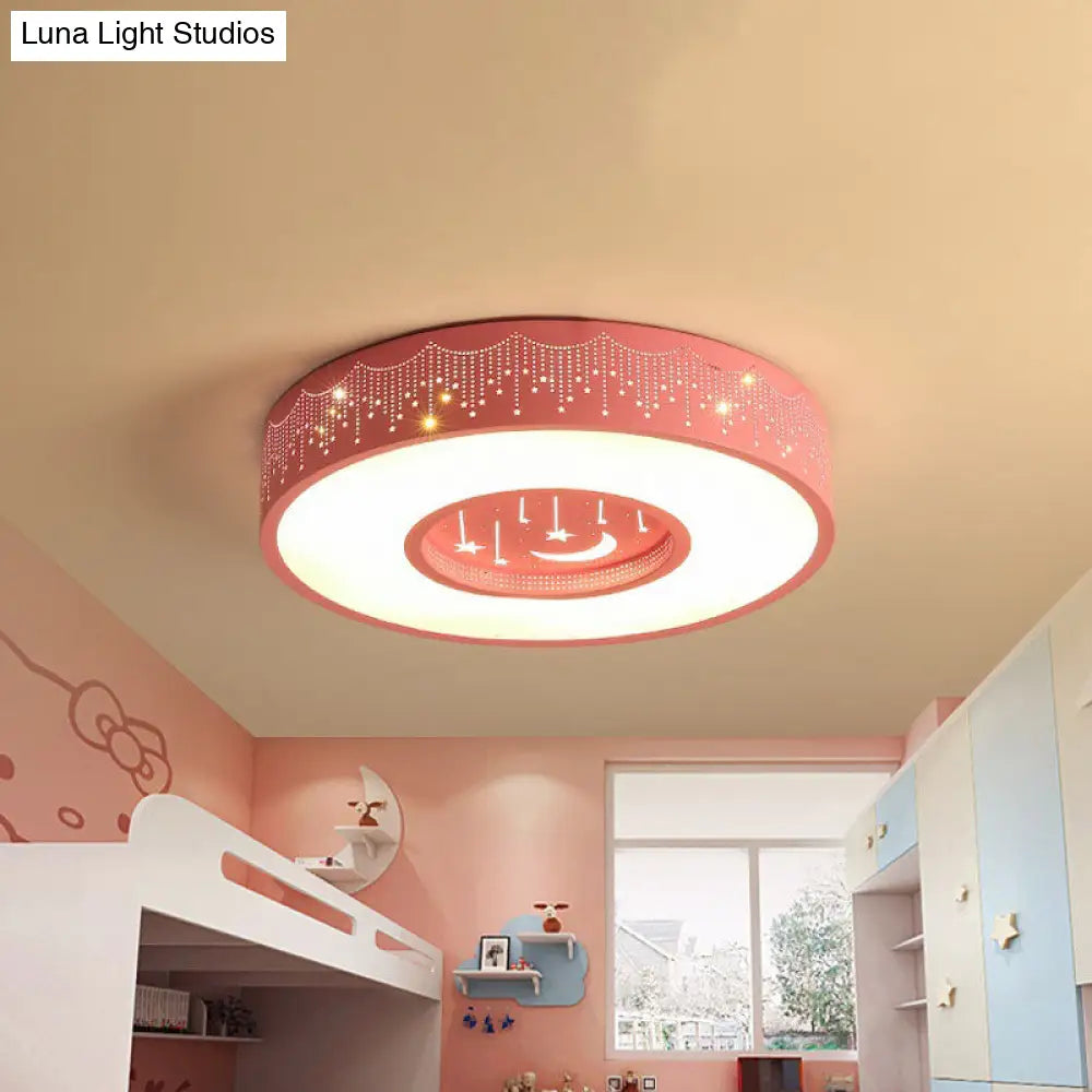 Kids Led Flush Mount Ceiling Light With Moon And Star Pattern In Pink/Blue 16’/19.5’ Width