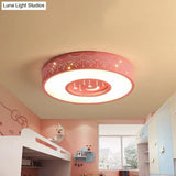 Kids Led Flush Mount Ceiling Light With Moon And Star Pattern In Pink/Blue 16’/19.5’ Width