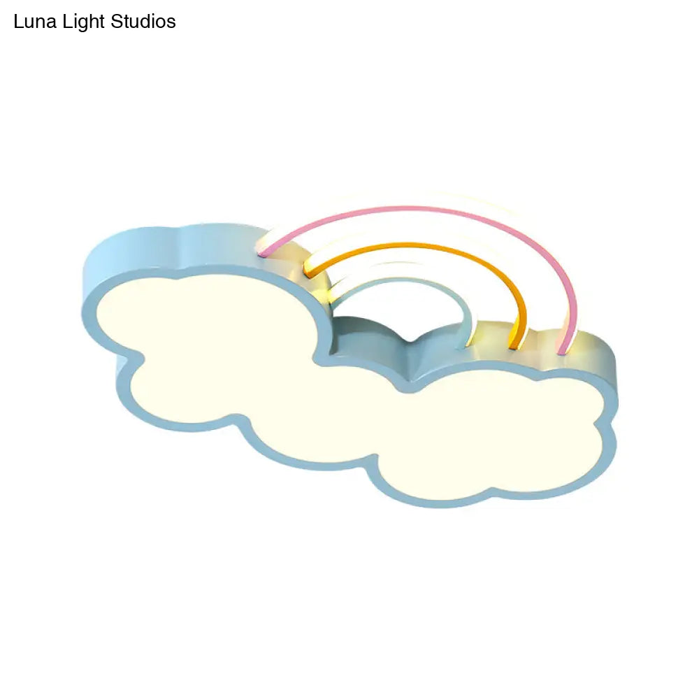 Kids Led Flush Mount Lamp: Blue Cloud And Rainbow Lighting (Warm/White) 13’/19’ W