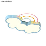 Kids Led Flush Mount Lamp: Blue Cloud And Rainbow Lighting (Warm/White) 13’/19’ W