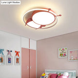 Kids Led Flush Mount Lamp With Metal Ring - Pink/Yellow Pendant Light Featuring Acrylic Bee Shade