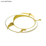 Kids Led Flush Mount Lamp With Metal Ring - Pink/Yellow Pendant Light Featuring Acrylic Bee Shade