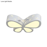 Kids Led Flushmount Ceiling Lamp - Metal Butterfly Flush Mount Lighting Fixture In Pink/White/Green