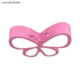 Kids Led Flushmount Ceiling Lamp - Metal Butterfly Flush Mount Lighting Fixture In Pink/White/Green