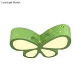 Kids Led Flushmount Ceiling Lamp - Metal Butterfly Flush Mount Lighting Fixture In Pink/White/Green