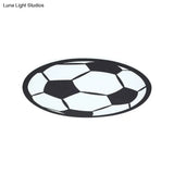 Kid’s Led Football Flush Light: Black/White Acrylic Mount For Boys Bedroom