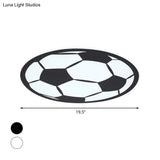 Kid’s Led Football Flush Light: Black/White Acrylic Mount For Boys Bedroom