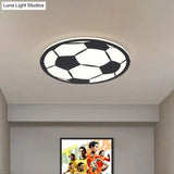 Kid’s Led Football Flush Light: Black/White Acrylic Mount For Boys Bedroom