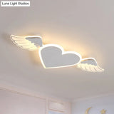 Kids Led Heart-Shaped Ceiling Lamp In White/Pink Flush Mount With Warm/White Light