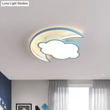 Kid’s Led Moon And Cloud Flushmount Ceiling Light In Blue/Pink