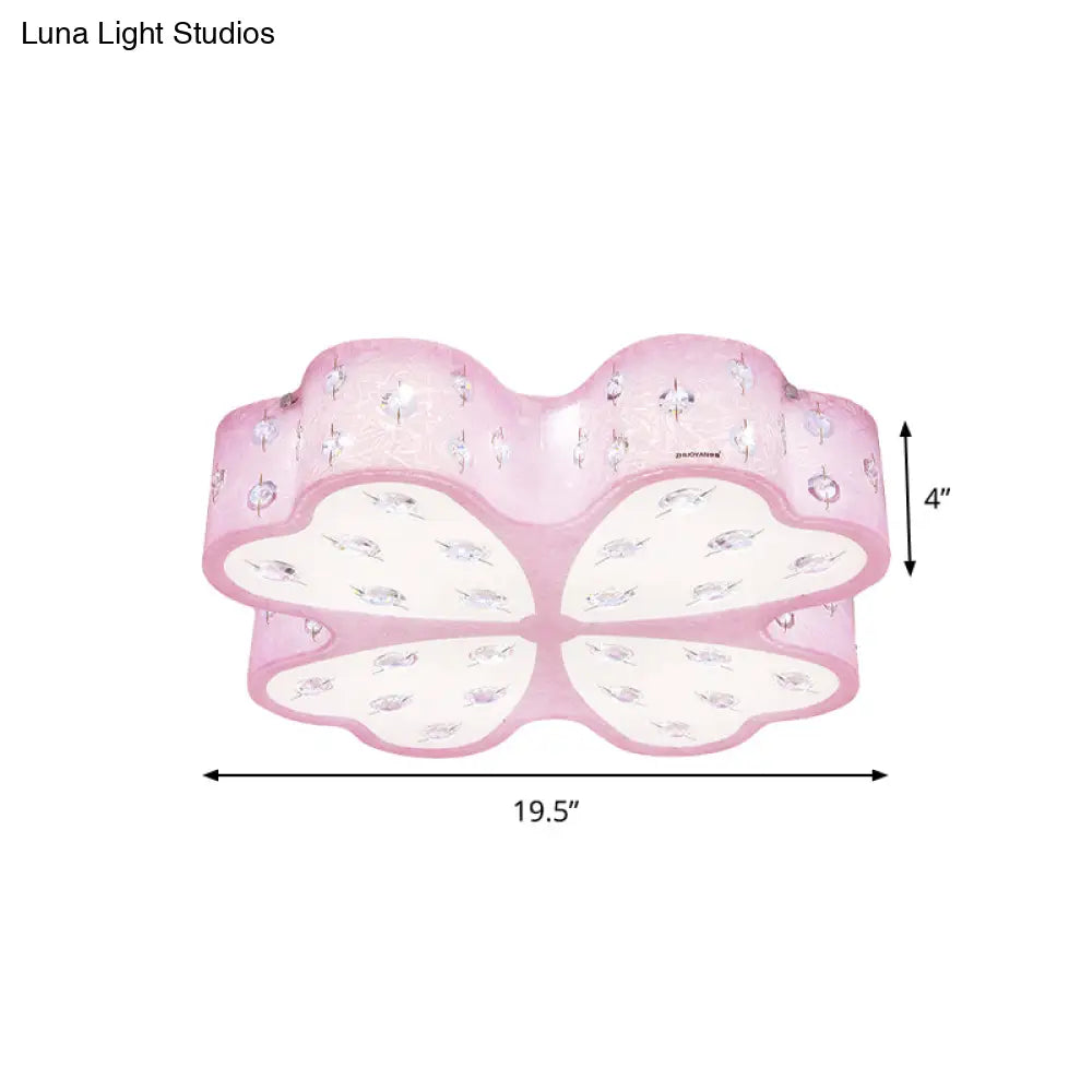 Kid’s Led Pink Flower Ceiling Light With Crystal Deco