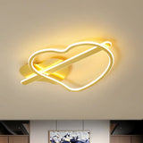 Kids Loving Heart Metal Flush Mount Light In Gold/Coffee Led Ceiling Lighting For Bedroom -