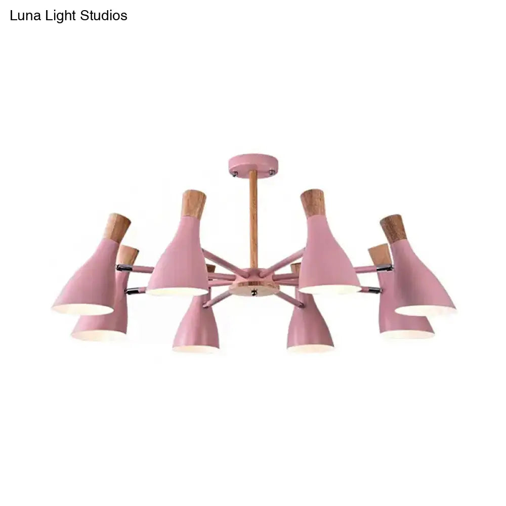 Kids Metal Chandelier: Rotatable Bottle Shape Light In Pink For Nursing Room