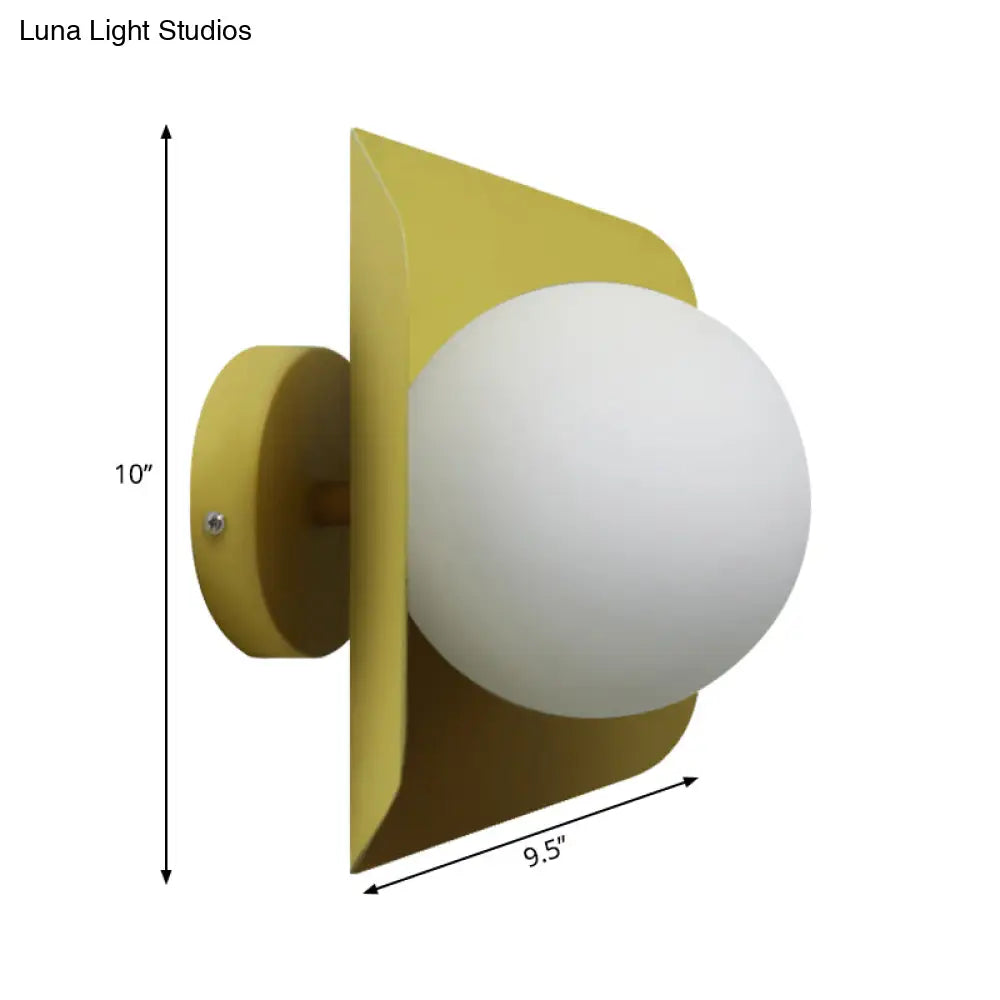 Kids Metal Glass Wall Sconce With Orb Shade: Candy Color Lighting For Child Bedroom