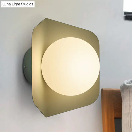 Kids Metal Glass Wall Sconce With Orb Shade: Candy Color Lighting For Child Bedroom