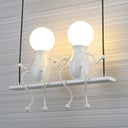 Kids Metal Sconce Light: Black/White/Red Little People 2 Lights Wall Fixture For Living Room White