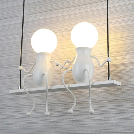 Kids Metal Sconce Light: Black/White/Red Little People 2 Lights Wall Fixture For Living Room White