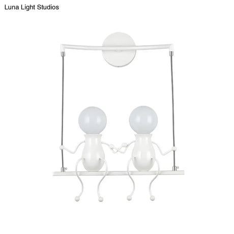 Kids Metal Sconce Light: Black/White/Red Little People 2 Lights Wall Fixture For Living Room