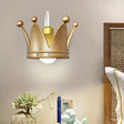 Kids Metal Wall Sconce: Crown Bedroom Light In Gold/Pink - 1-Bulb Mounted Gold