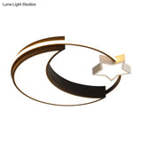 Kids Moon And Star Flush Mount Led Ceiling Light – Gold/Black/White