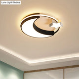 Kids Moon And Star Flush Mount Led Ceiling Light – Gold/Black/White