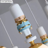 Kids Multi-Light Pendant With Cream Glass Sphere Shade & Decorative Figurine Bedroom Ceiling Light