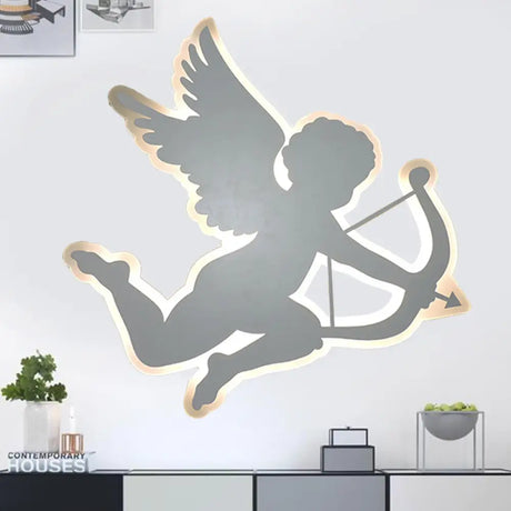 Kids Nursing Room Cupid Angel Led Wall Lamp In White - 2 Sizes Available / Warm Small