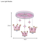 Kid’s Pink Acrylic Ceiling Flush Mount Light With 3 Bulbs And Suspended Resin Crown