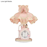 Kids Pink Scalloped Nightstand Light With Fabric Shade Clock And 1 Bulb
