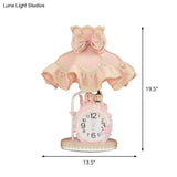 Kids Pink Scalloped Nightstand Light With Fabric Shade Clock And 1 Bulb