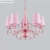 Kids Pink Tapered Shade Chandelier - 5 Light Metal Hanging Lamp For Living Room