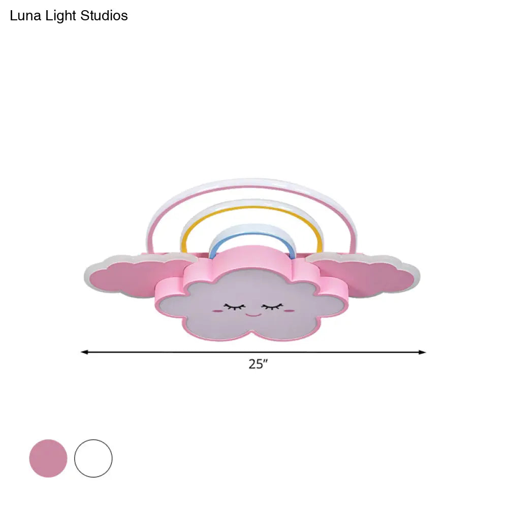 Kids Room Cloud And Rainbow Led Ceiling Lamp In White/Pink