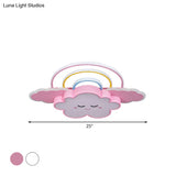 Kids Room Cloud And Rainbow Led Ceiling Lamp In White/Pink