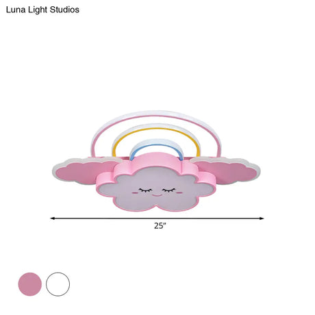 Kids Room Cloud And Rainbow Led Ceiling Lamp In White/Pink