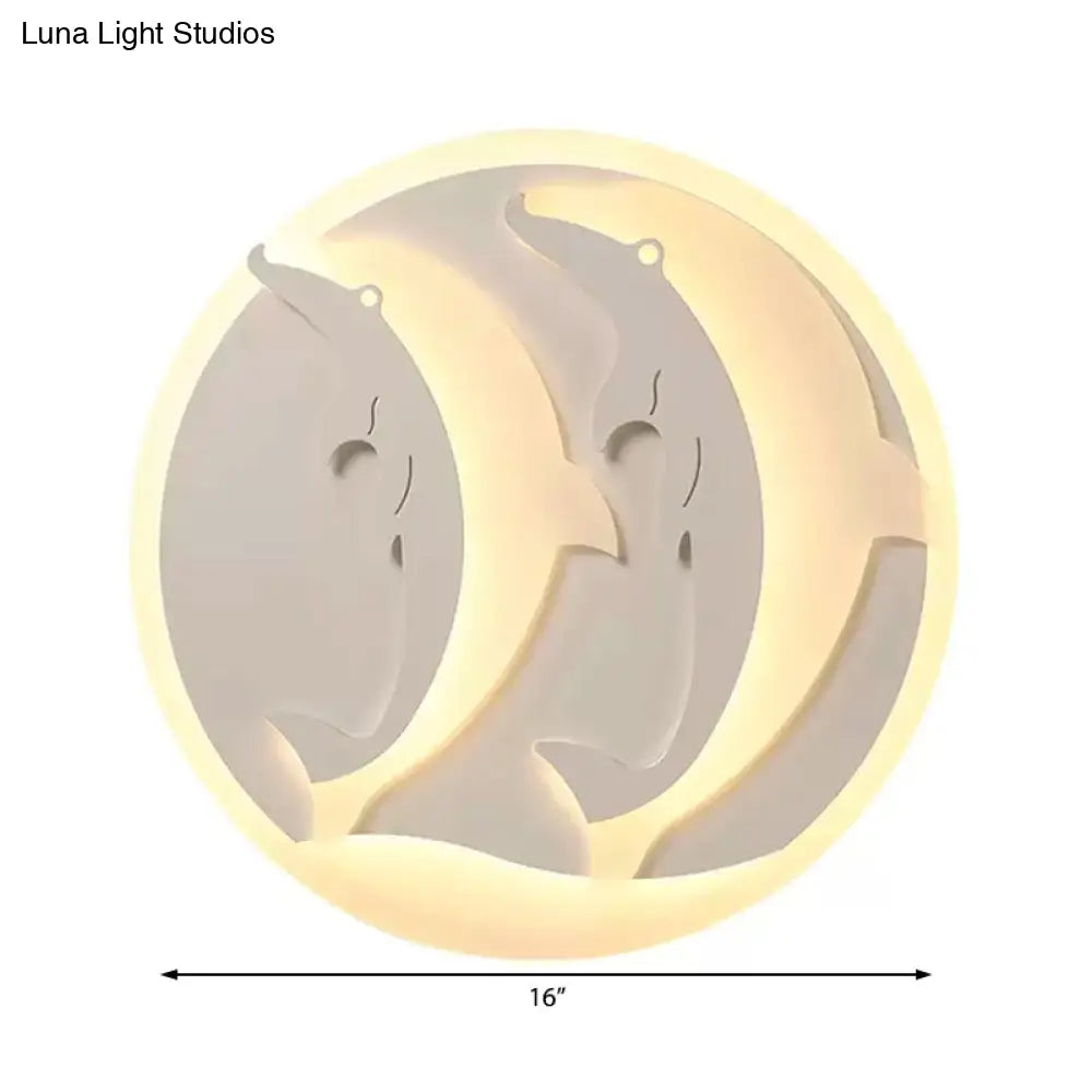 Kid’s Room Dolphin Led Flush Ceiling Light In White
