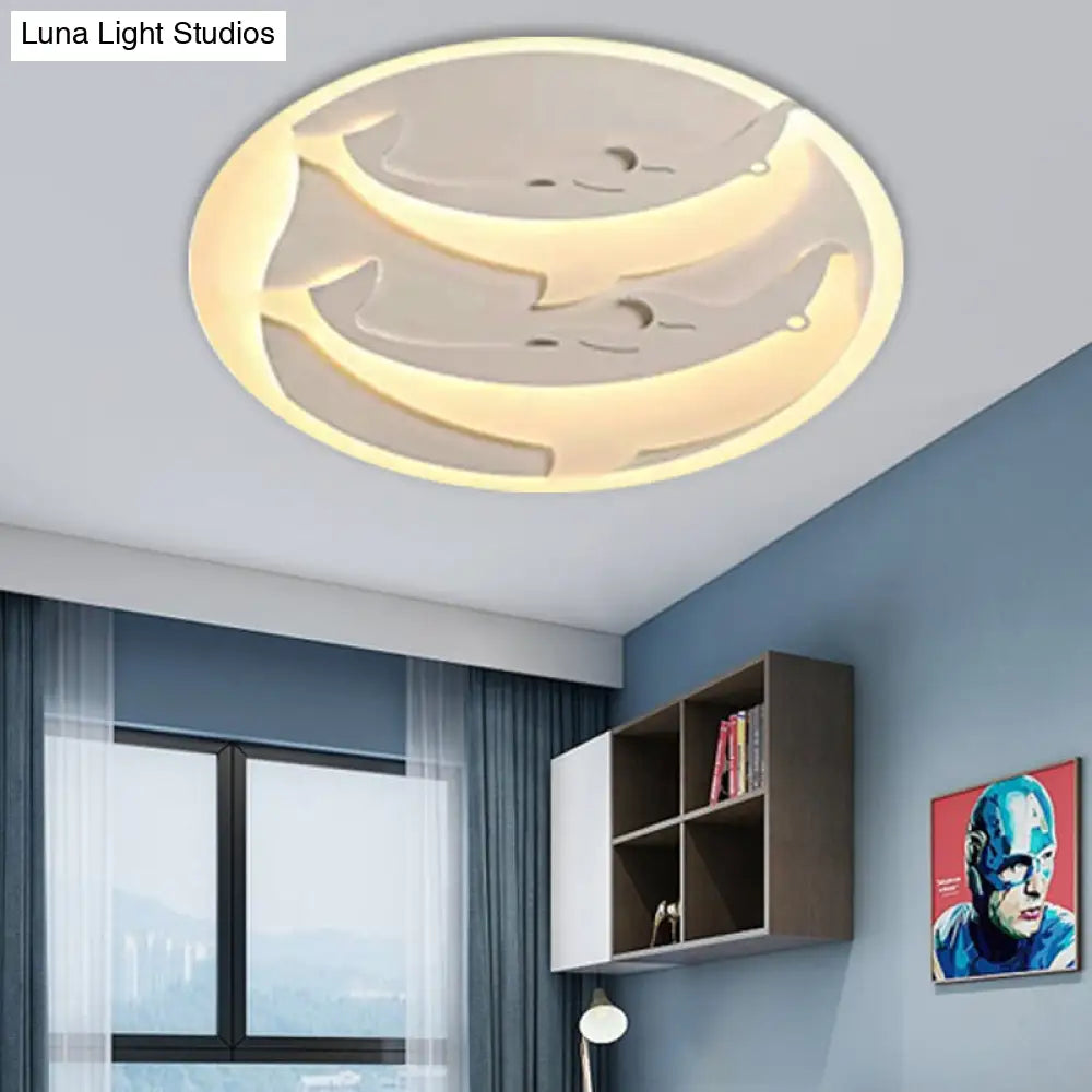 Kid’s Room Dolphin Led Flush Ceiling Light In White