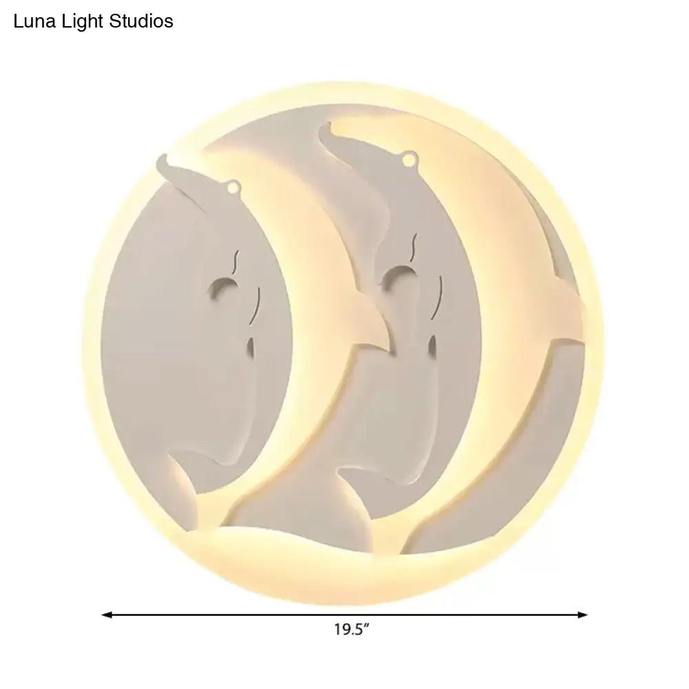 Kid’s Room Dolphin Led Flush Ceiling Light In White